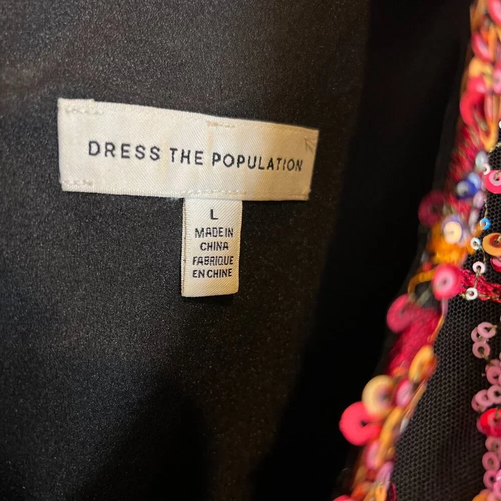 RARE! Dress The Population - Corinne Floral Sequin Dress - Size L - Picture 5 of 11